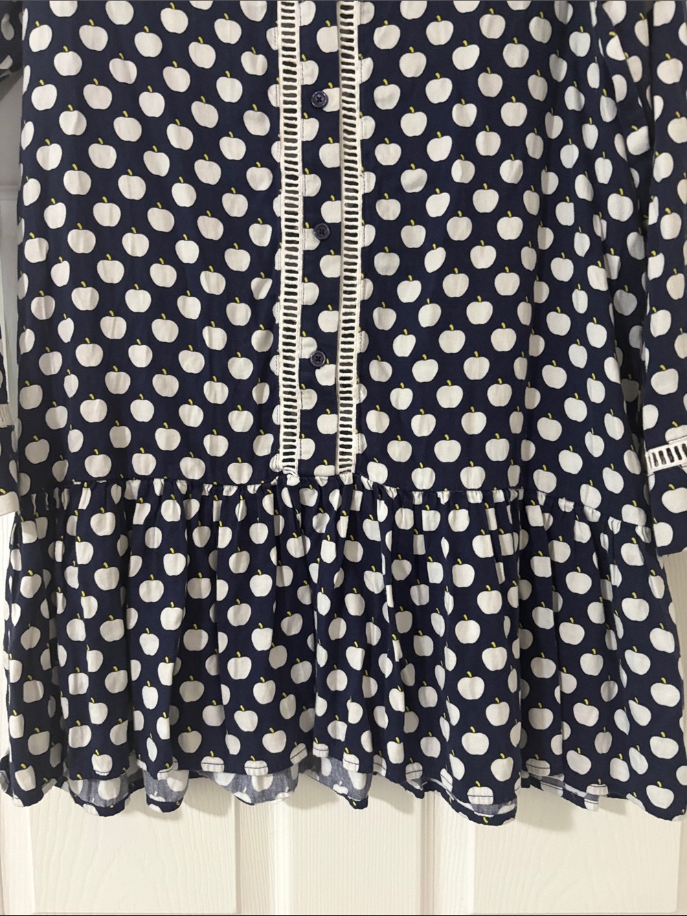kate spade Navy and White Apple-Print Tunic Blouse Small - Picture 3 of 4